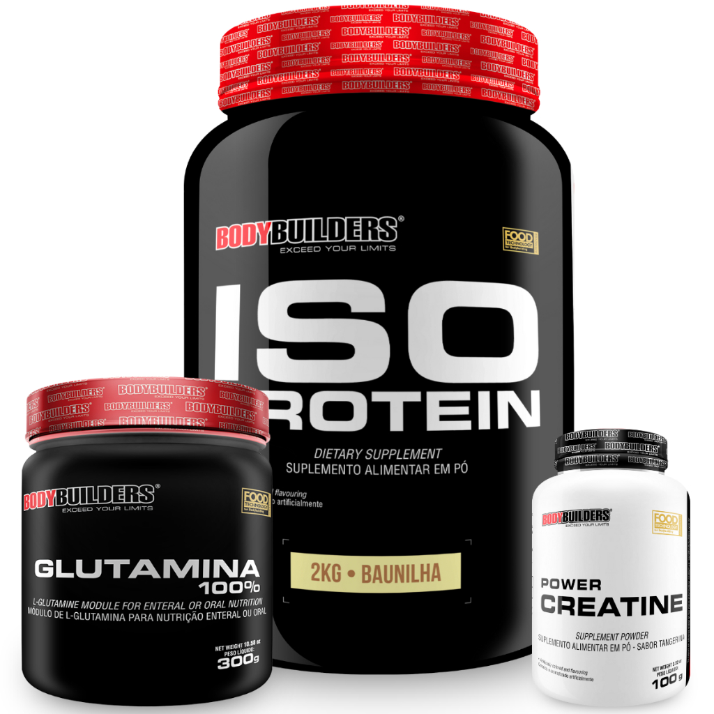 Kit Iso Protein 2kg + Power Creatina 100g + Glutamina 100% 300g - Bodybuilders - Health
