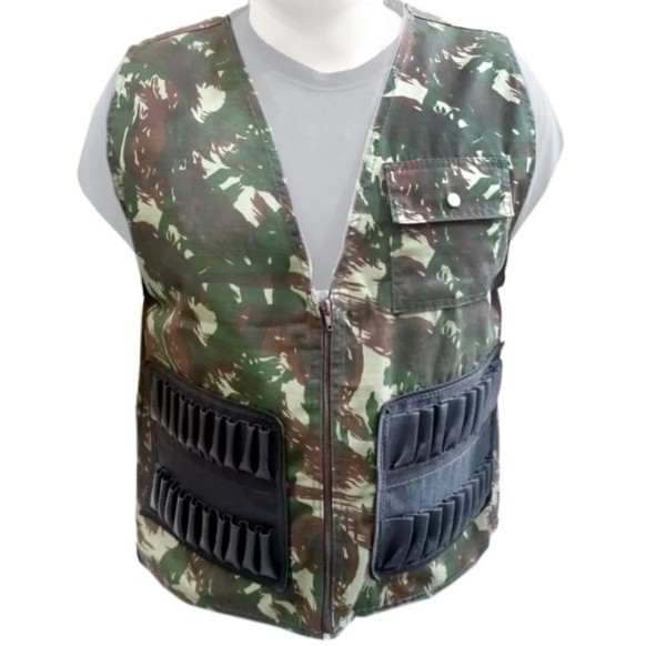 Colete de Caça Camuflado Com Cartucheira de Couro
