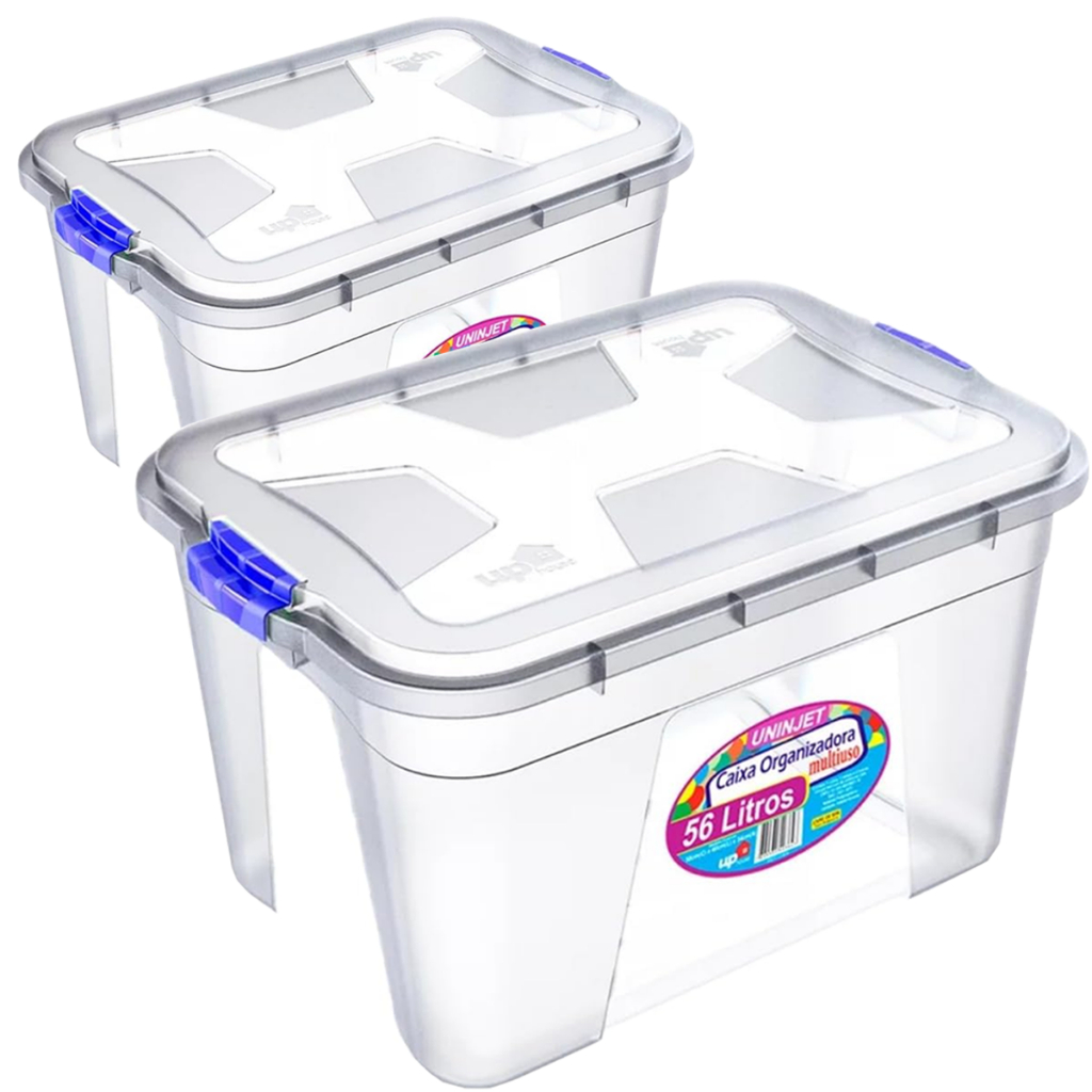 Kit 2 Caixas Organizador 56 Litros Multiuso Cesto box Organizador Grande Tampa e Trava em Oferta na Shopee