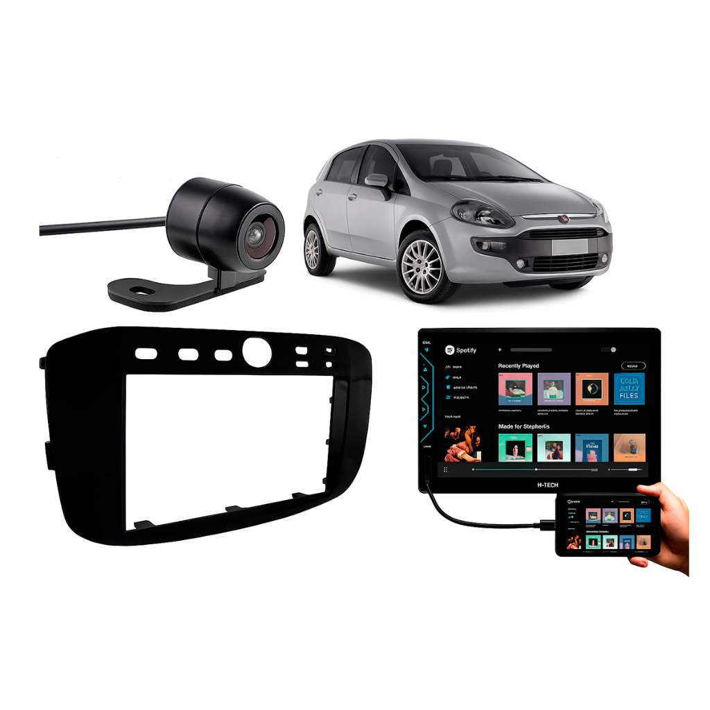 Kit Central Multimídia Tela 7 Polegadas + Câmera Ré + Moldura Painel 2 Din Fiat Punto 2013 A 2017