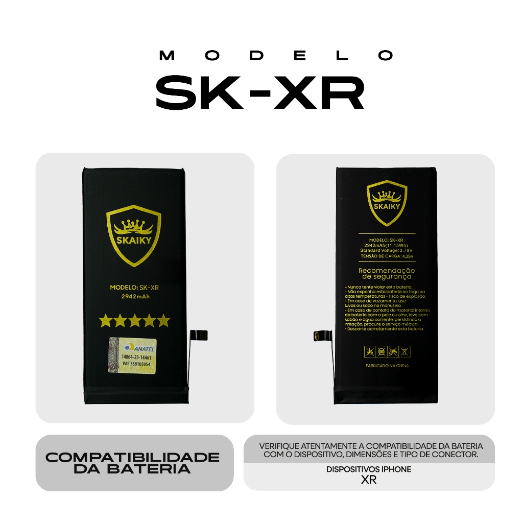 Bateria Premium Oficial Skaiky Compativel Com IPhone XR Homologada Anatel