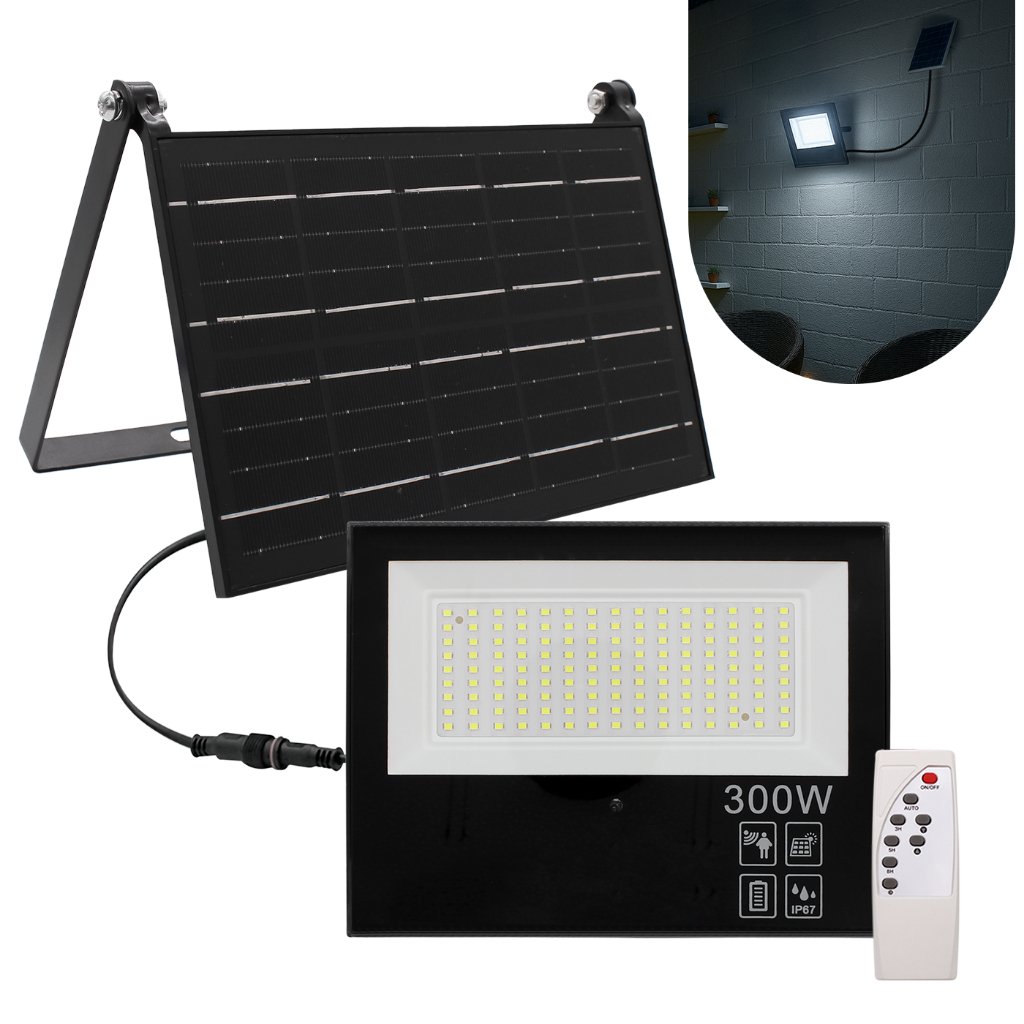 Refletor Solar Led 300w Placa Prova Dágua Sensor Dobrável Ajustável 2em1 em Oferta na Shopee