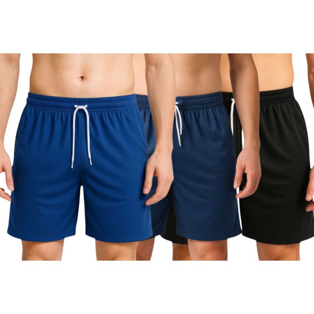 Kit 3 Shorts Masculino C Bolsos Academia Futebol Treino Calção Esportivo Dryfit Bermuda Fitness