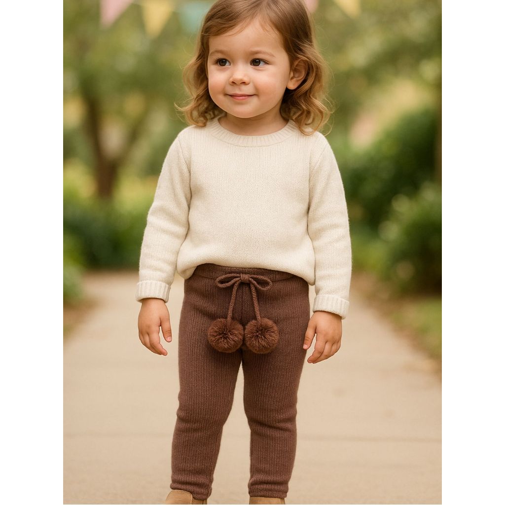 Legging Calça Tricô Infantil Menina com Pompons – 100% Acrílico | Inverno