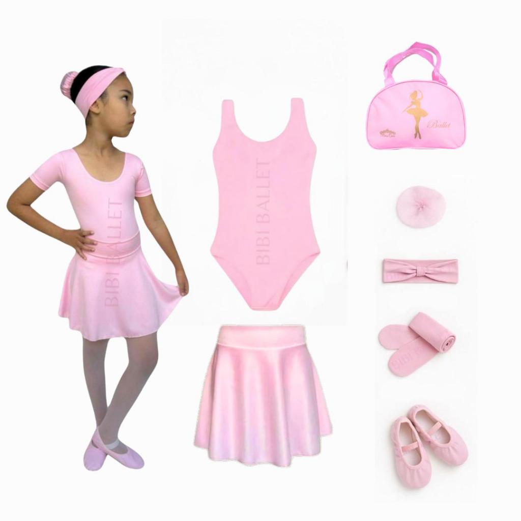 Kit Ballet Infantil e Juvenil - 7 itens/  *COM BOLSA* - (Saia de Cós e Collant Regata) - ROSA