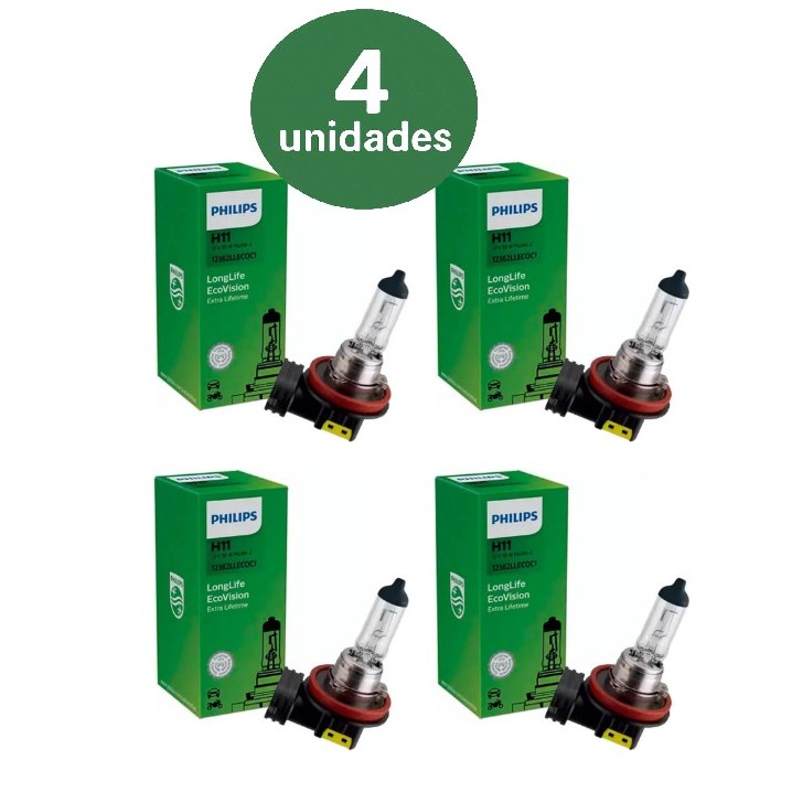 Kit 4 Lâmpadas Halógena H11 12v 55w Longlife Ecovision Philips 12362LLECOC1 em Oferta na Shopee