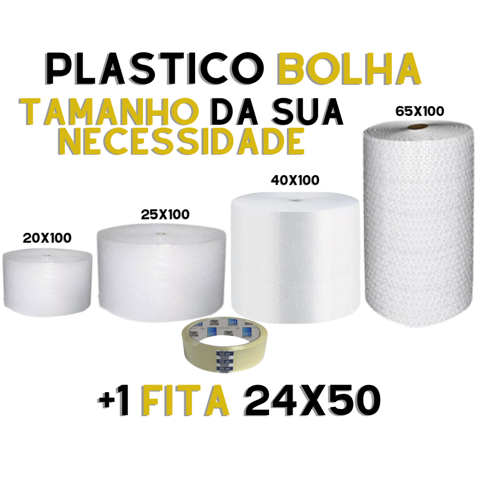 KIT MUDANÇA Plástico Bolha 100M + FITA 24X50 - Proteção para sua mudança / Embalagem E-commerce.