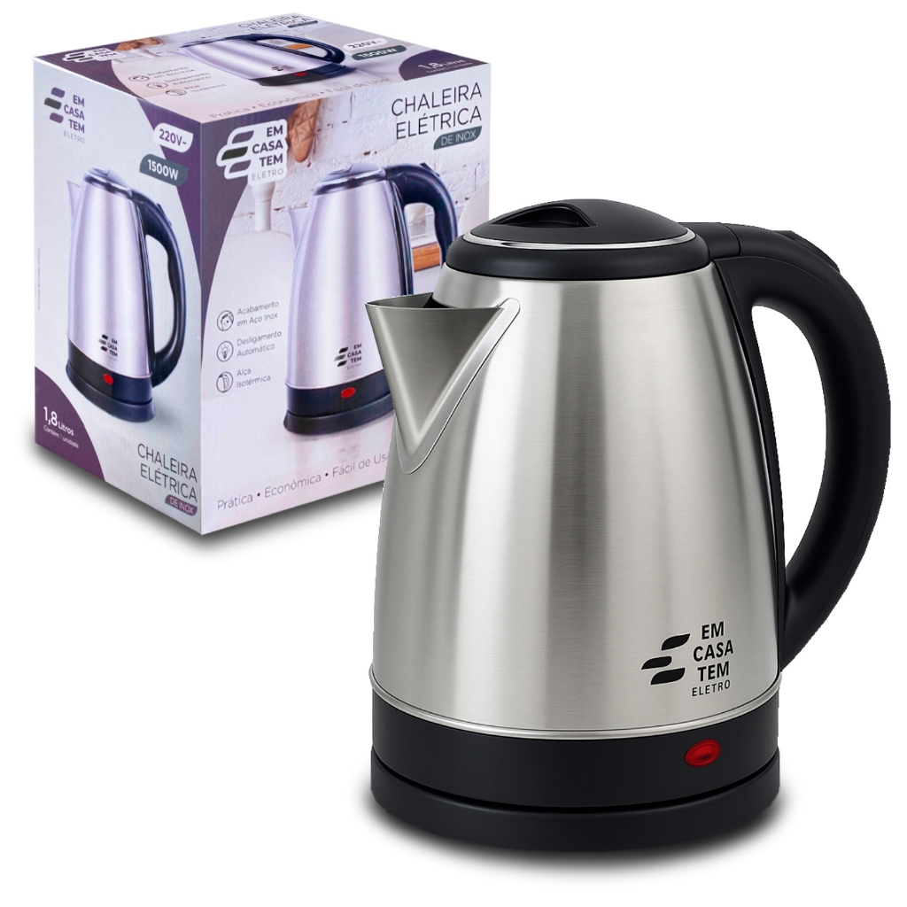 Chaleira Elétrica Inox 1,8L Em Casa Tem  Alça Isotérmica Desligamento Automático 110V/220V