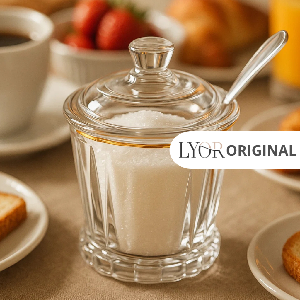 Açucareiro de Cristal C/ Tampa Fio de Ouro Radial 210ml - Lyor Original