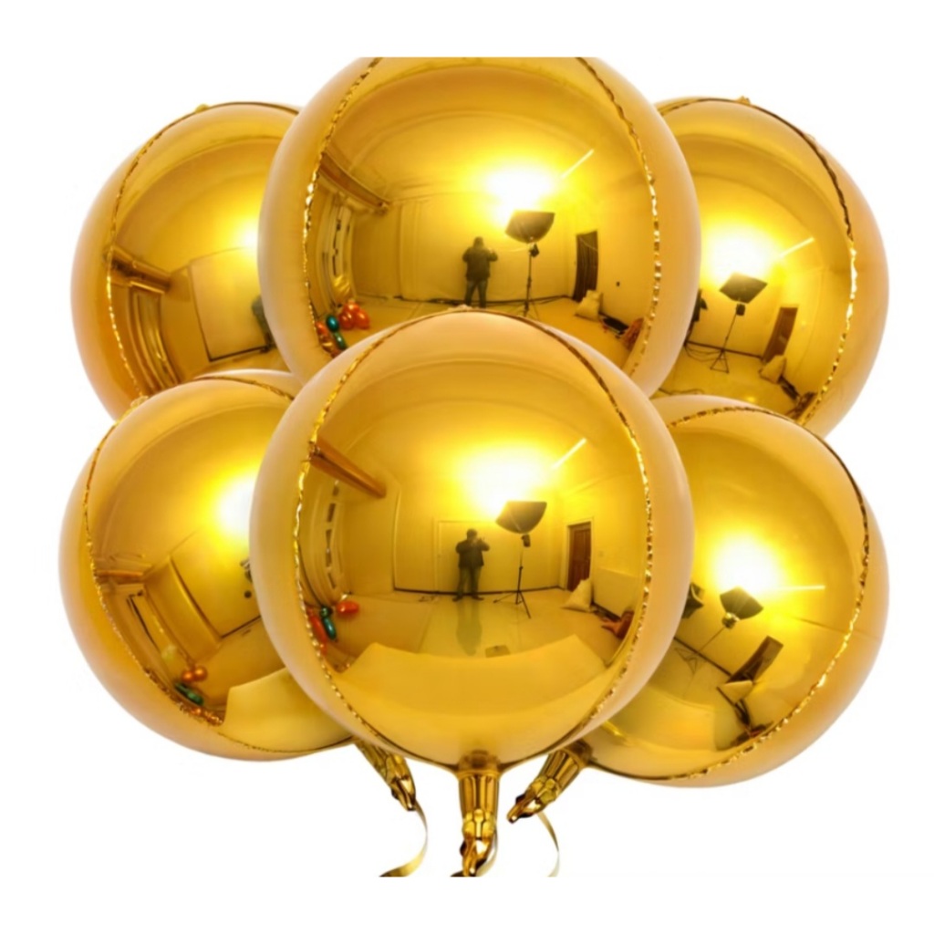 Kit 5 Balão Orbis 55cms DOURADO Metalizado Globo 4d  Espelhado Preço Promocional