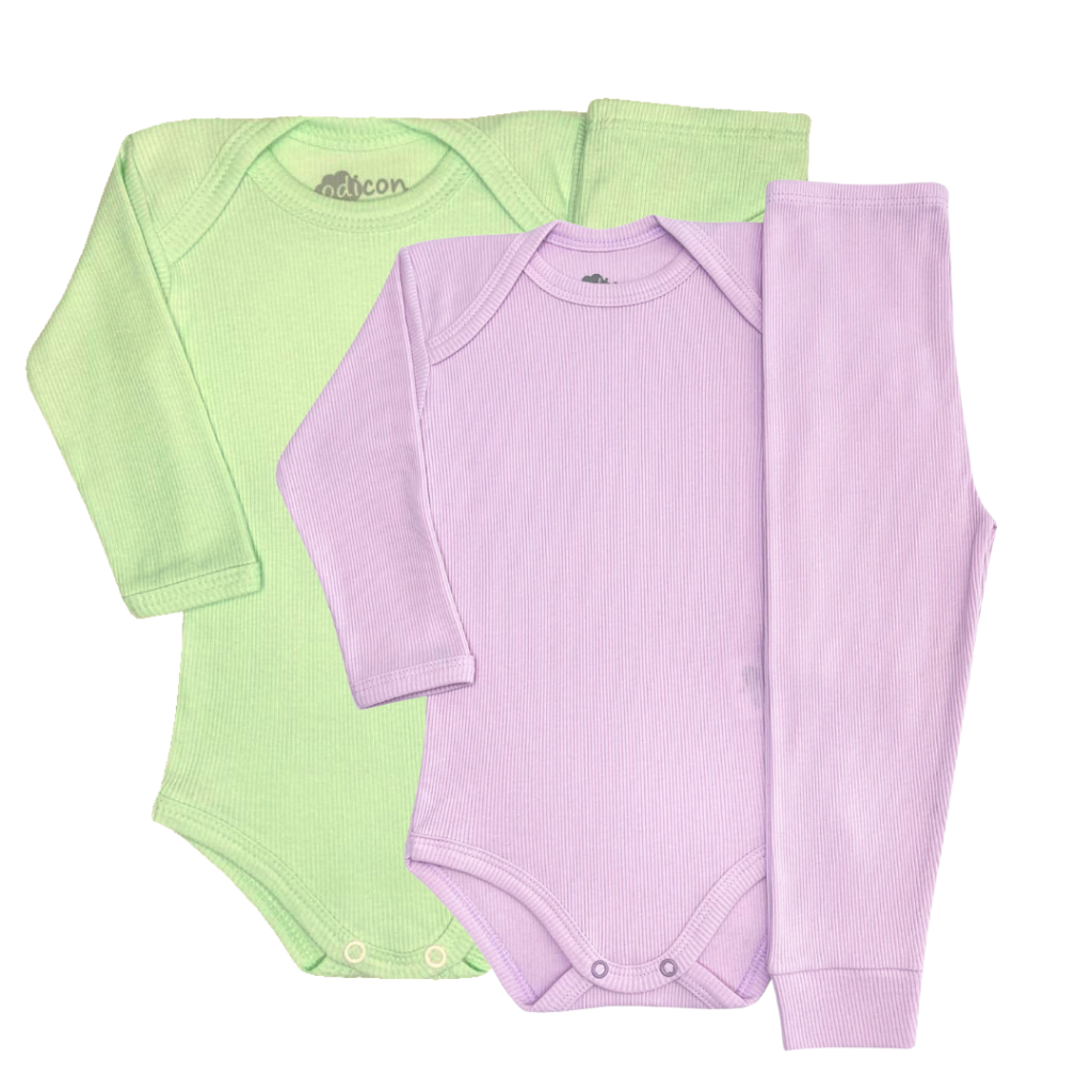 Kit Conjunto 4 Peças Canelado Body e Calça 100% Algodão Bebê Infantil RN ao G Menino Menina Odicon em Oferta na Shopee