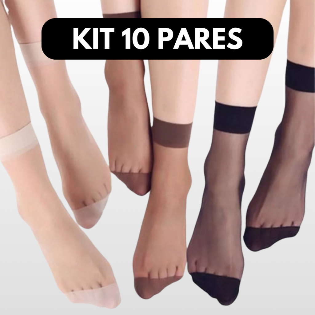 Kit 10 Pares Meia Fina Feminina Soquete Confortável Preta ou Nude Meia Sapato Social