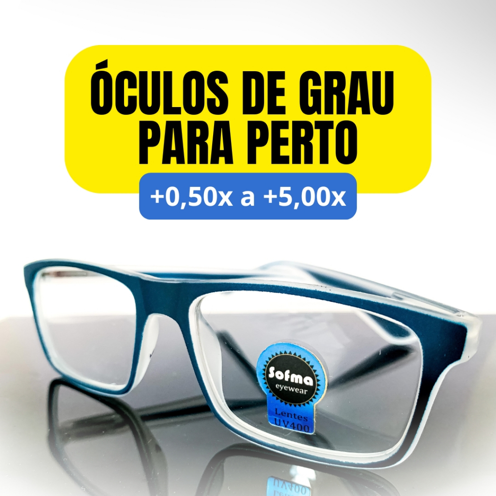 Óculos Grau Emborrachado Leitura Descanso Azul Transparente +0.50 Ate +5.00 Vista Cansada Para Perto