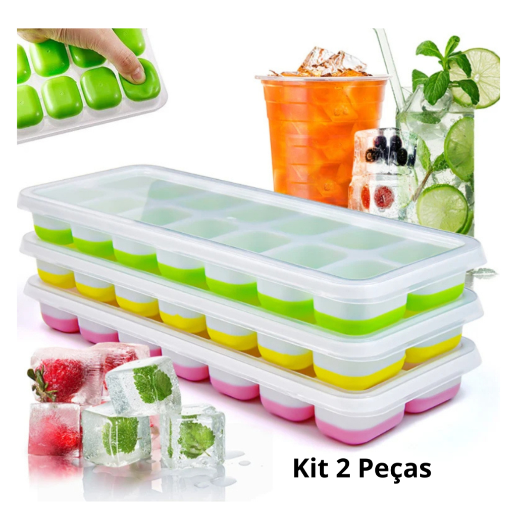 Formas de Gelo Silicone com Tampa Rígida e Flexivel 14 Cubos para Drink Papinhas e Frutas em Oferta na Shopee