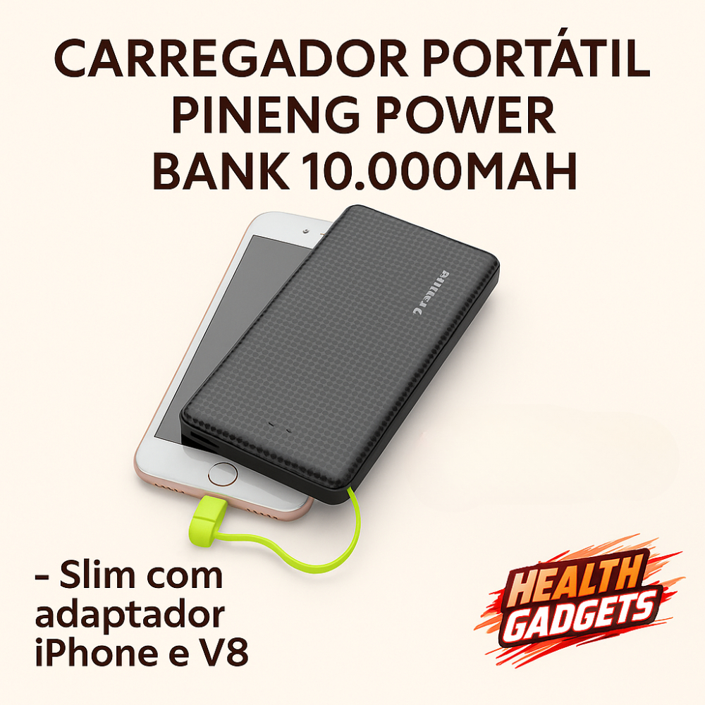 Carregador Original Portátil Power Bank 10000mAh USB Tipo C  Android com adaptador iPhone e V8