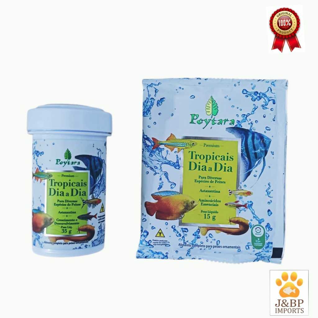 Ração Poytara Tropicais Dia a Dia 15g ou 35 gr/Nutrição Premium p/ Peixes Ornamentais/Cores Vivas
