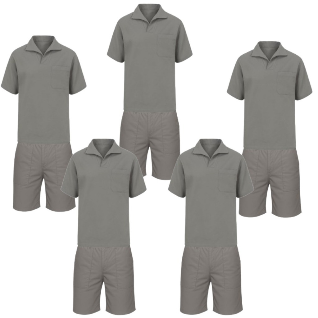 Kit 5 Conjunto Uniforme Brim Camisa Manga Curta + Bermuda Trabalho Pesado Profissional Uso Geral Mecânico Pintor Oficina