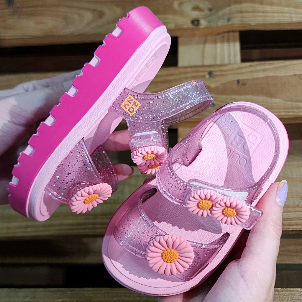 18997 Sandália Infantil Zaxy Feminina Zaxynina Flower Chinelo Rosa/Lilas e Bege Glither