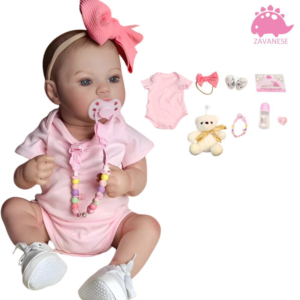 Bebê Reborn Boneca Pintada Silicone Menina Rosa 48cm Original zavanese em Oferta na Shopee