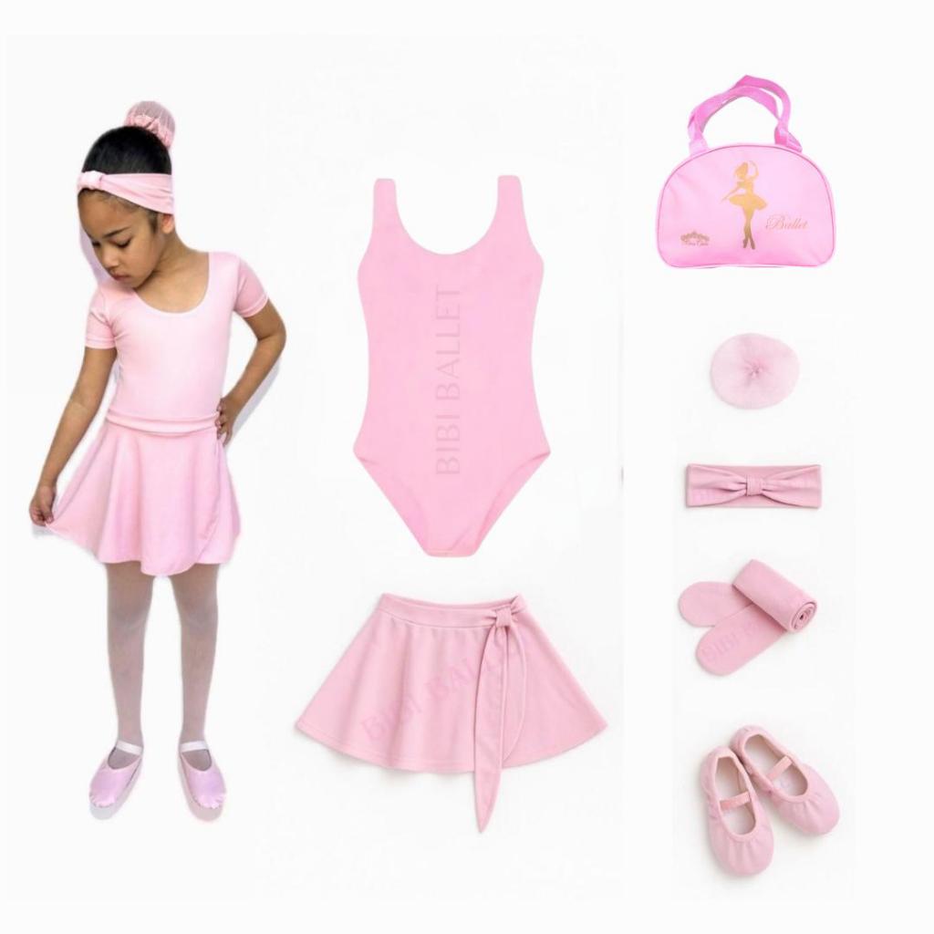 Kit Ballet Infantil e Juvenil - 7 itens/  *COM BOLSA* - (Saia de Transpassar e Regata) - ROSA