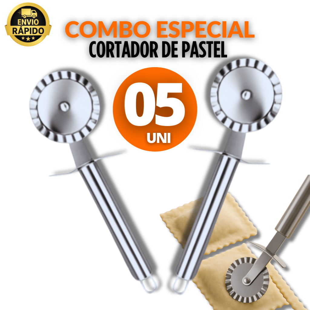 Conjunto 05 Cortador e Fechador Rolo Massa Pastel Aço Inox Premium Uso Domestico Pizzaria Pastelaria