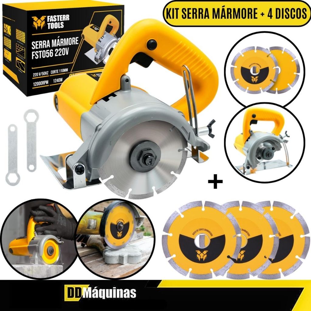 Kit Serra Mármore 4.3/8" 110mm 1240W 220V + 4 Discos de Corte Diamantado Segmentado 115mm - Fasterr em Oferta na Shopee