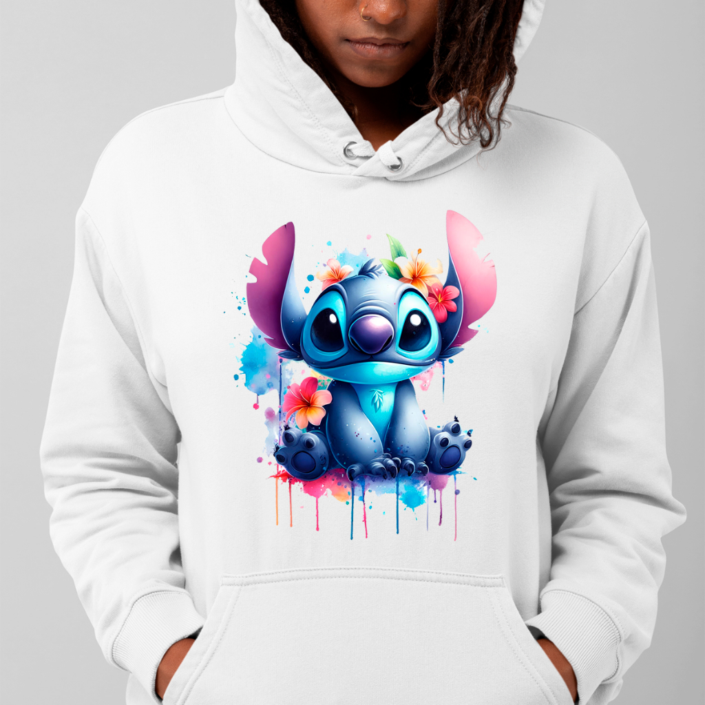 Casaco Moletom Canguru Lilo Stitch Azul Fofo Desenho 100% Algodão Premium Lançamento Top
