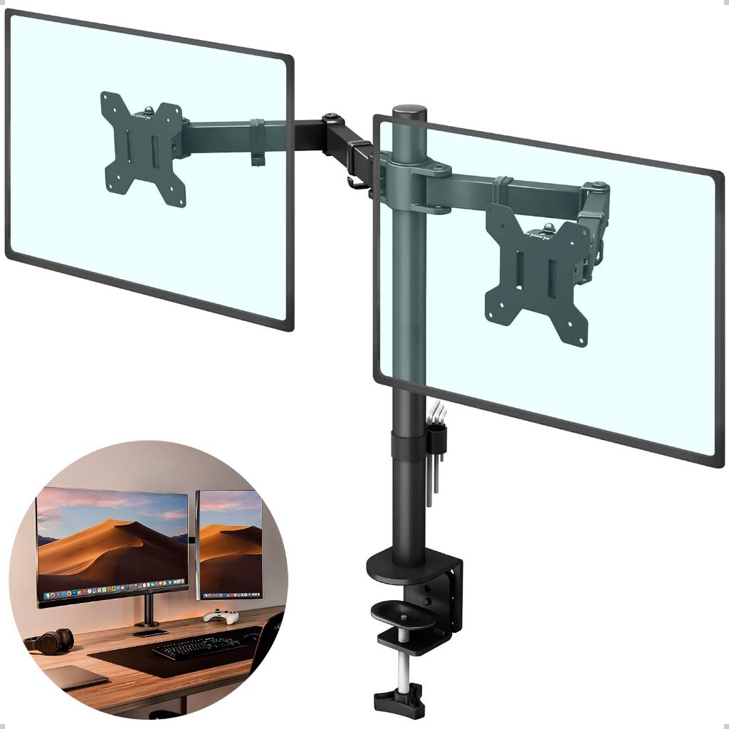 Suporte de Mesa Articulado 2 Monitores Tela 10 a 27 Polegadas Duplo Braço Ajustável