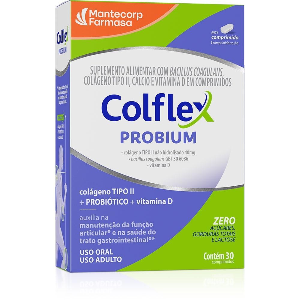 Colflex Probium Colágeno Tipo II 40mg + Probiótico + Vitamina D 30 Comprimidos