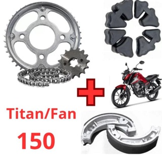 Kit Transmissão/Relação/Tração Titan 150/Fan 150 + Coxim Da Coroa + Patins De Freio em Oferta na Shopee