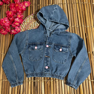 JAQUETA INFANTIL MENINAS JEANS COM CAPUZ MODELO BLOGUEIRINHA INFANTIL KIDS MENINAS em Oferta na Shopee
