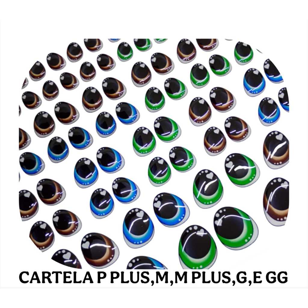 Cartela Combo De Olhos Resinado Adesivos P Plus/m/m Plus/g E Gg 45 PARES Mbh 4