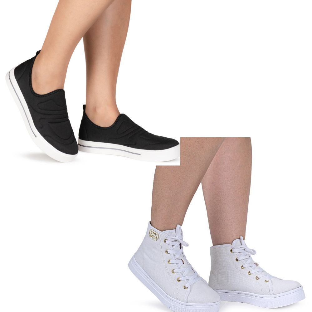 Kit 2 Pares Tênis Calce Fácil E Cano Alto Leve Confortável original promoção casual meia baixo
