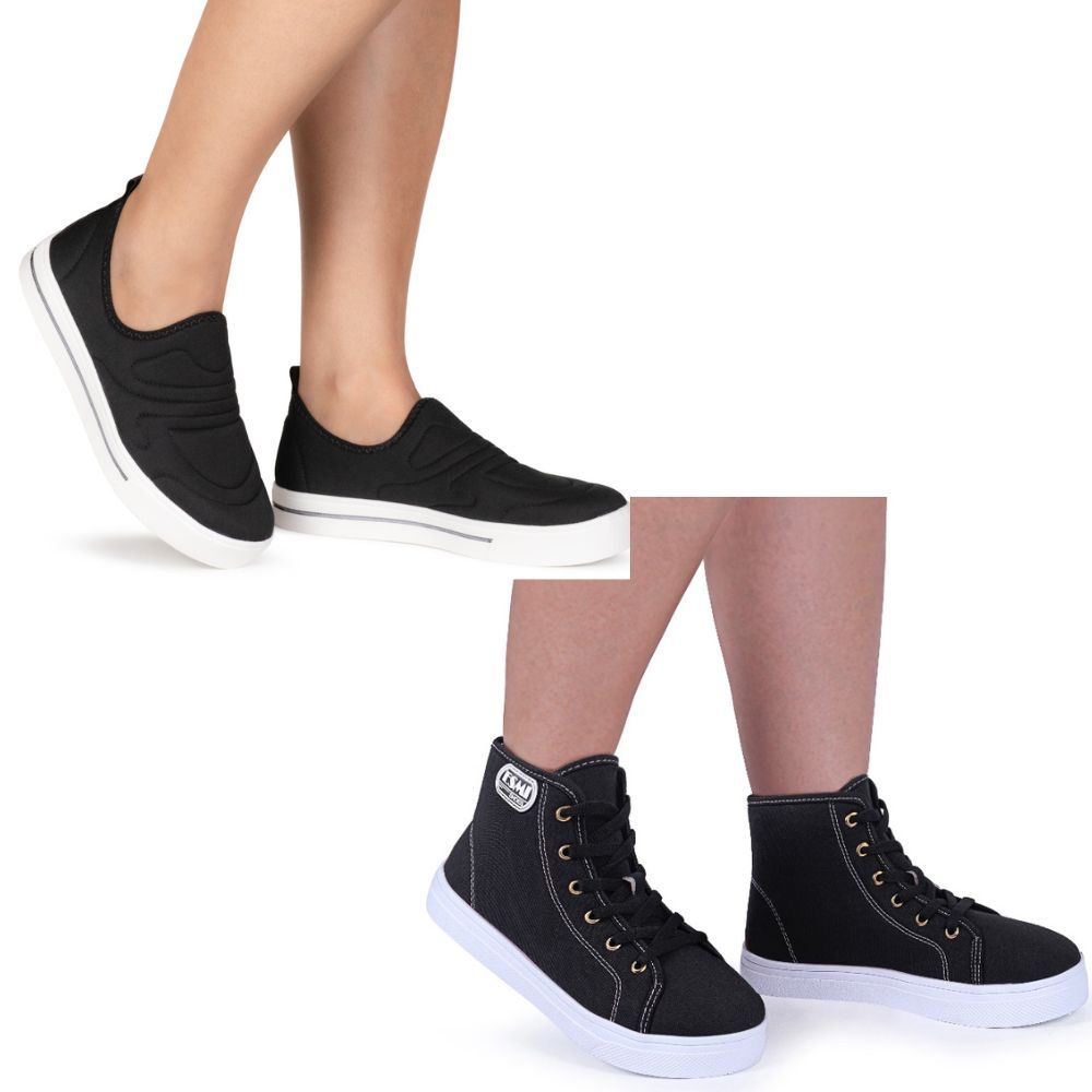 Kit 2 Pares Tênis feminino Leve Confortavel Calce Facil meia Cano Alto lançamento original casual