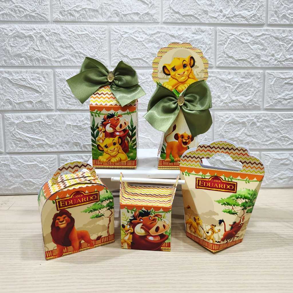 Kit Personalizados caixinhas REI LEÃO-SIMBA Lembrancinha aniversário-Festa PEGUE E MONTE em Oferta na Shopee