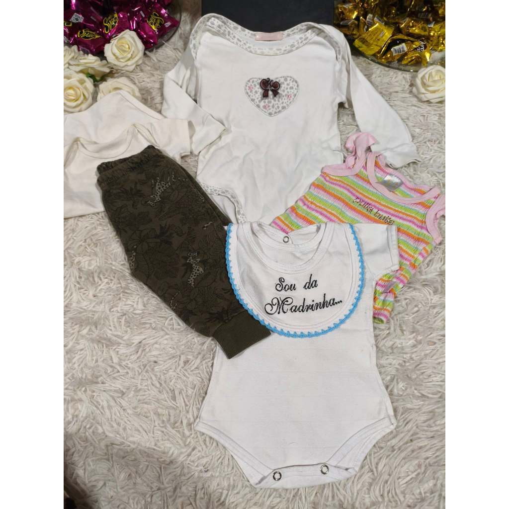 Kit (5) Cinco Peças de Bebê Unissex, (Calça Moletom + 3 Body + Blusa) Marca: Bethy.bethy