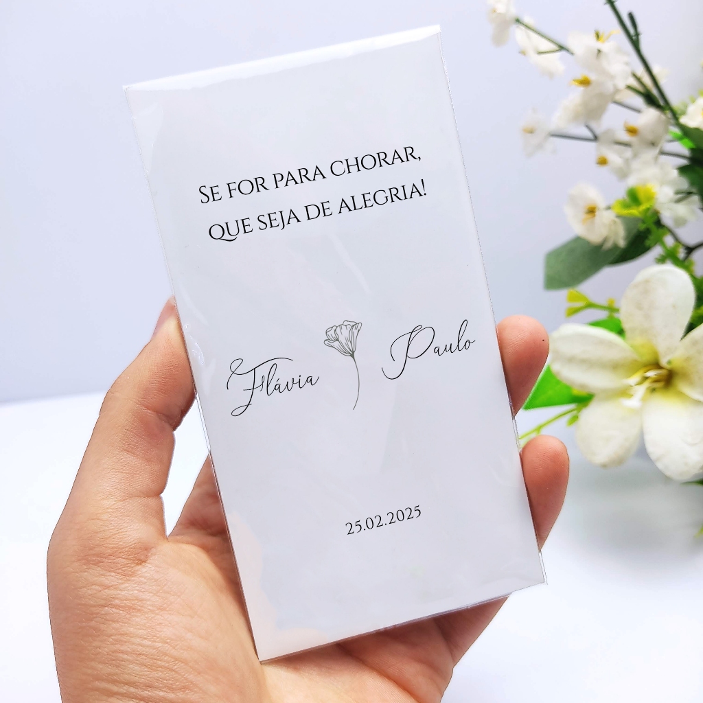 Lenços Lágrimas de Alegria Para Casamento Personalizado Minimalista 2025 (9 Dias Úteis de Produção)