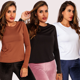 KIT 3 Blusa Térmica Peluciada Segunda Pele Feminina Manga Longa Flanelada Inverno em Oferta na Shopee