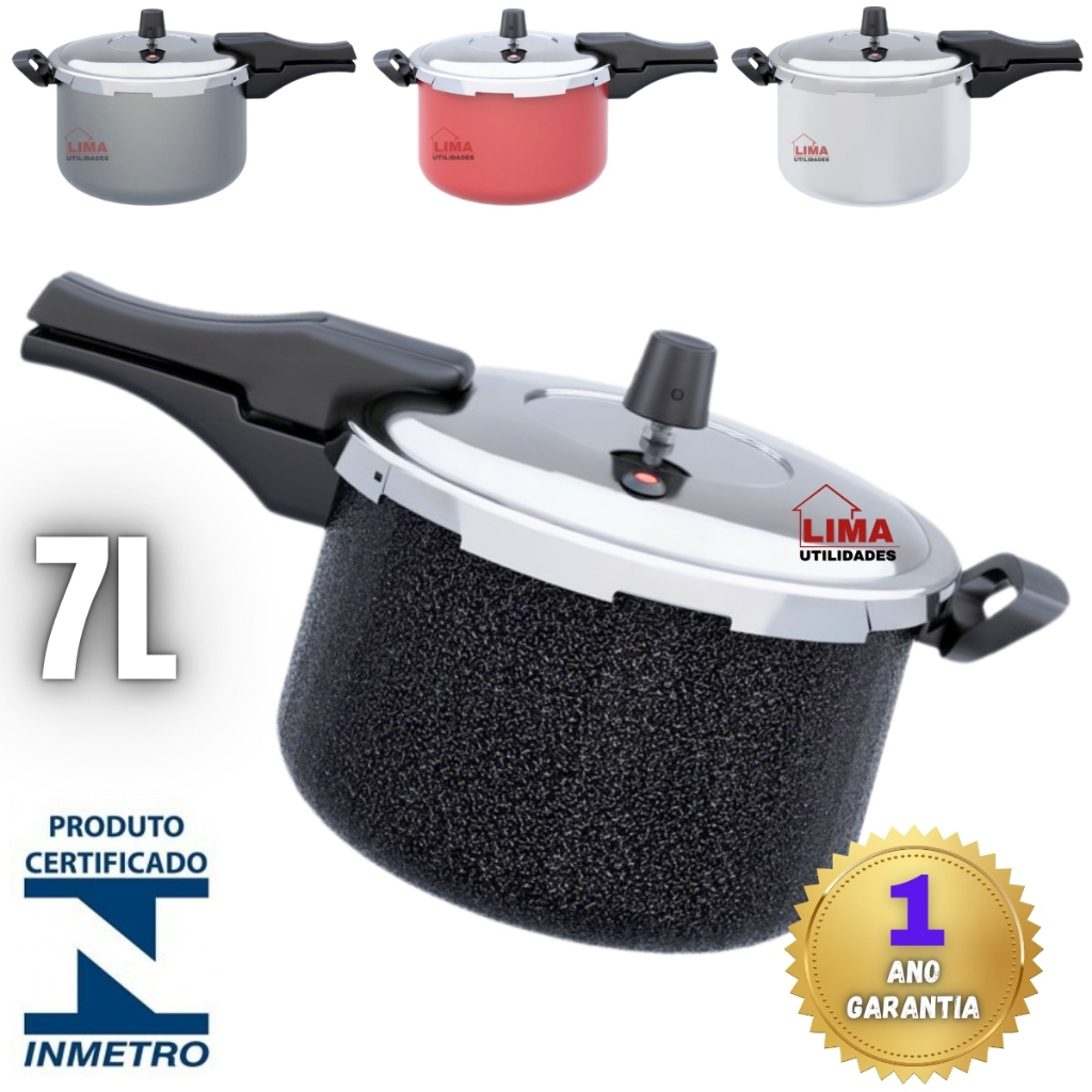 Panela De Pressão Fechamento Externo 7 Litros Cozimento Rapido Certificado Inmetro Otima Pressão 7L