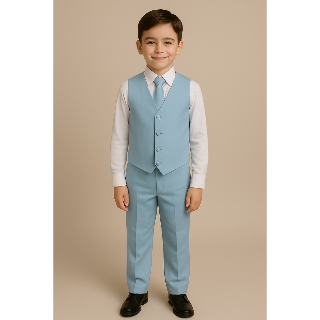 Conjunto Social Menino Festa Colete Gravata Azul Claro