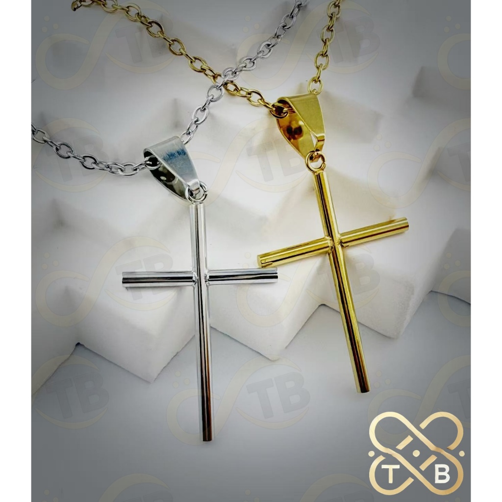 TB Colar com aço inoxidável prateado ouro 18k. Pingente de Cruz Minimalista - Dourado e Prateado em Oferta na Shopee