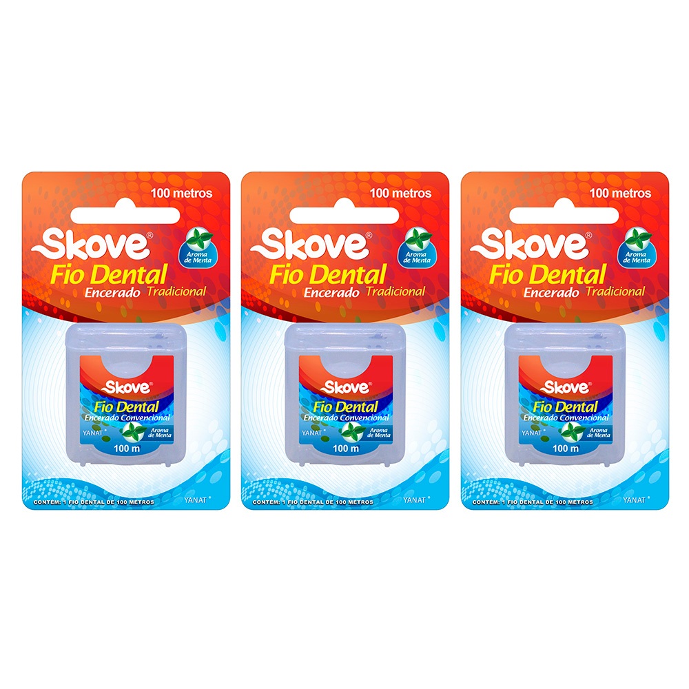 Kit Com 3 Fio Dental Skove Encerado Tradicional Menta 100m em Oferta na Shopee