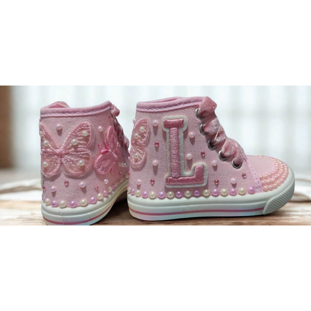 Tenis Infatil Cano Alto Personalizado modelo Borboleta Rosa