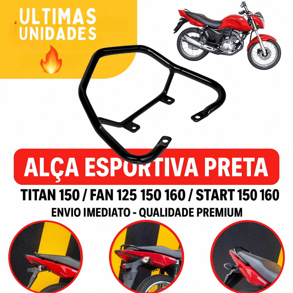 Alça Esportiva Preta Titan 150 / Fan 125 150 160 / Start 150 160 Alta Qualidade