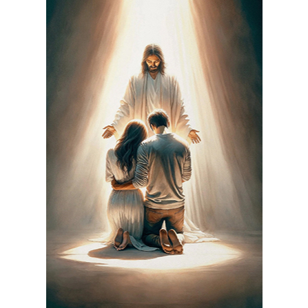 Quadro Fé e Amor Jesus com Casal Ajoelhado Cristão Religioso em Oferta na Shopee