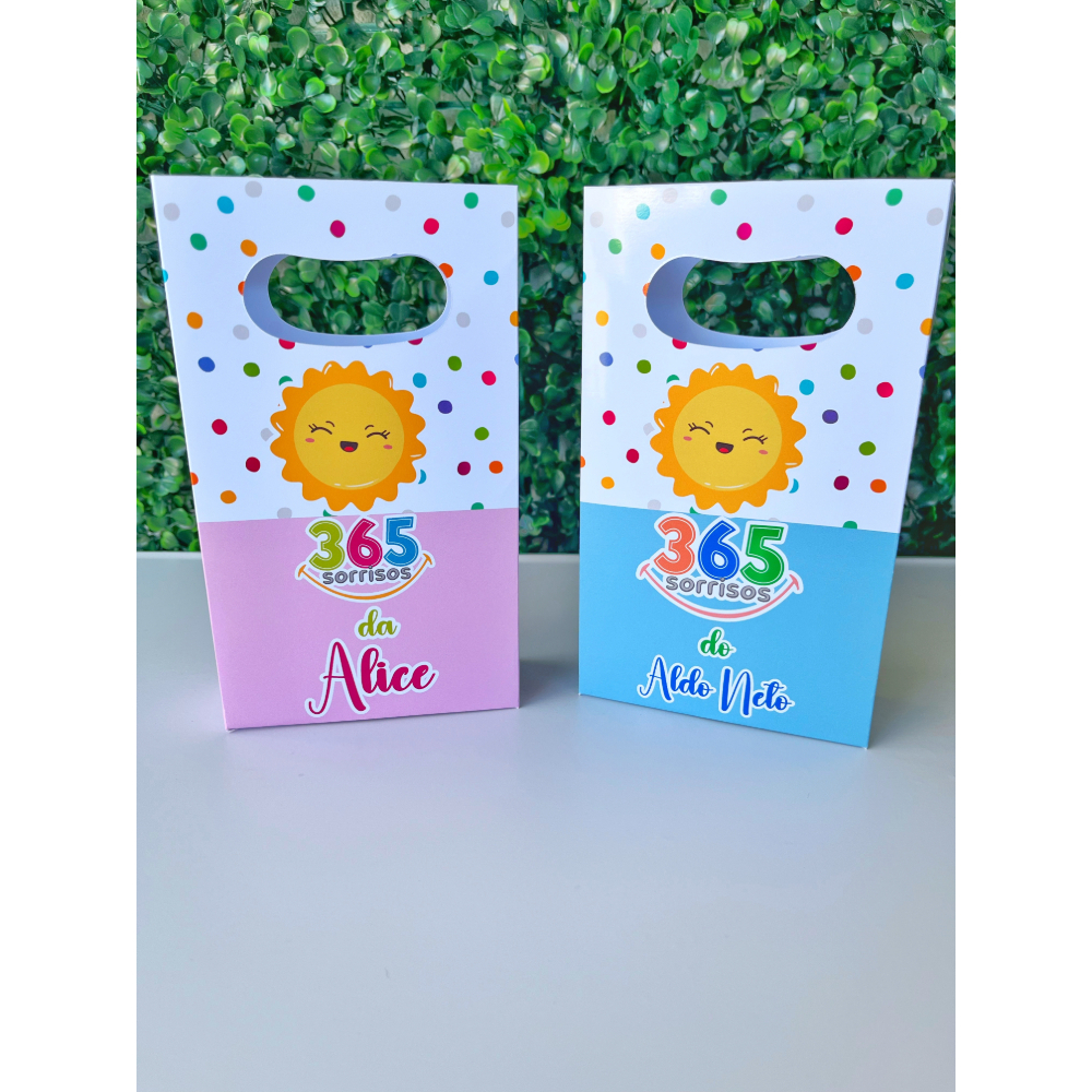 Sacolinha Personalizada 365 Sorrisos Lembrancinha Aniversário (PEGUE E MONTE)