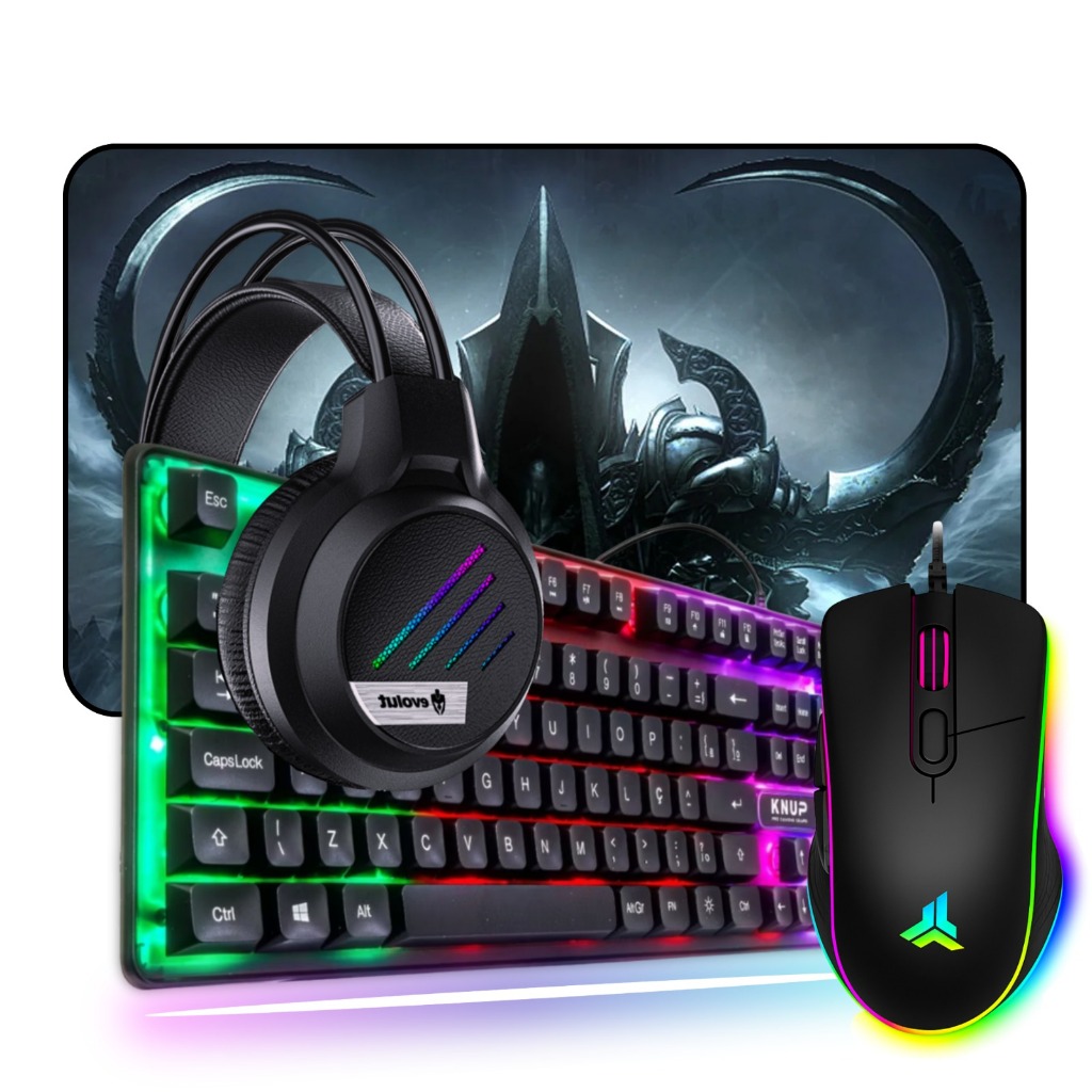 Combo Teclado Mouse Gamer Rgb Semi Mecânico Fone Headset + Mousepad