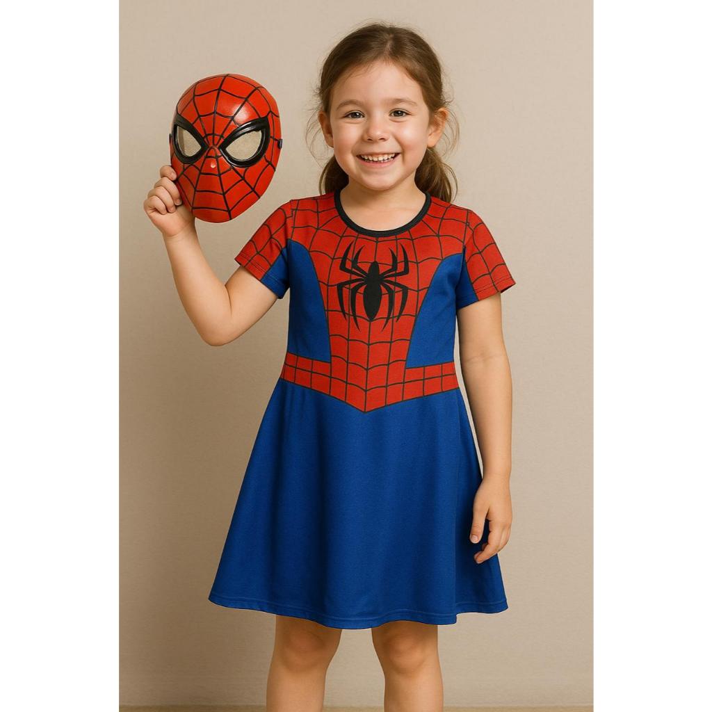 Vestido Infantil Homem Aranha Fantasia Menina com Máscara em Oferta na Shopee