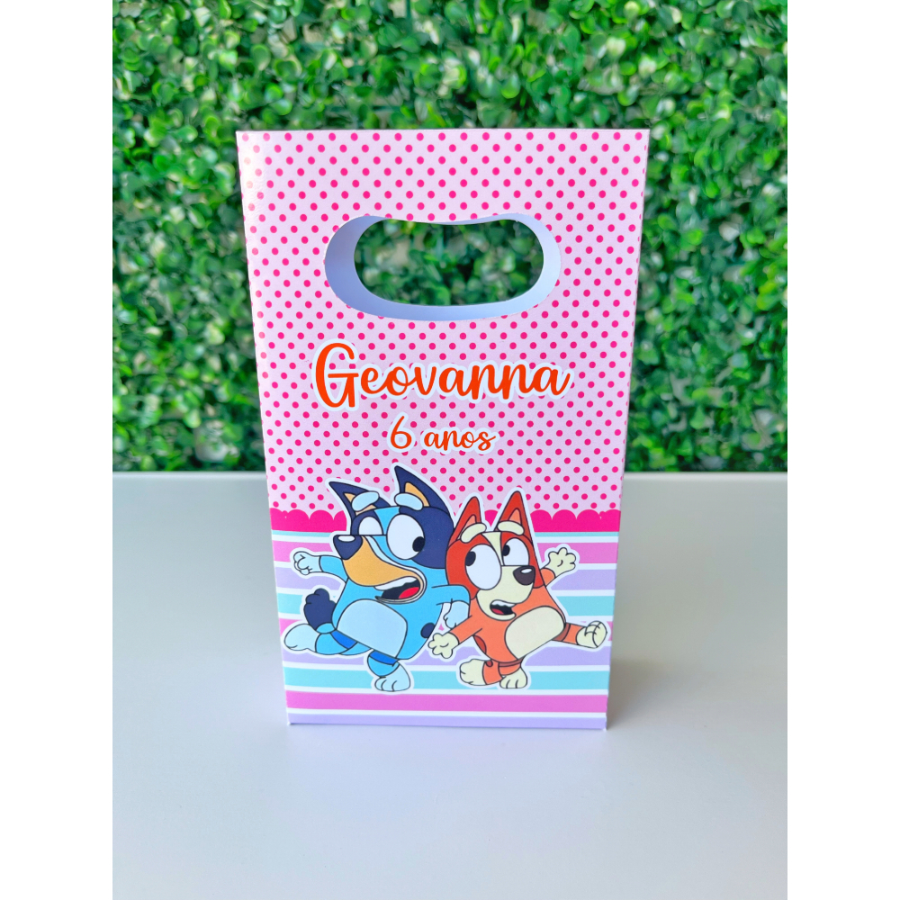 Sacolinha personalizada Bluey e Binco Menina 2.0 Mimos de Aniversário Lembrancinhas (PEGUE E MONTE)