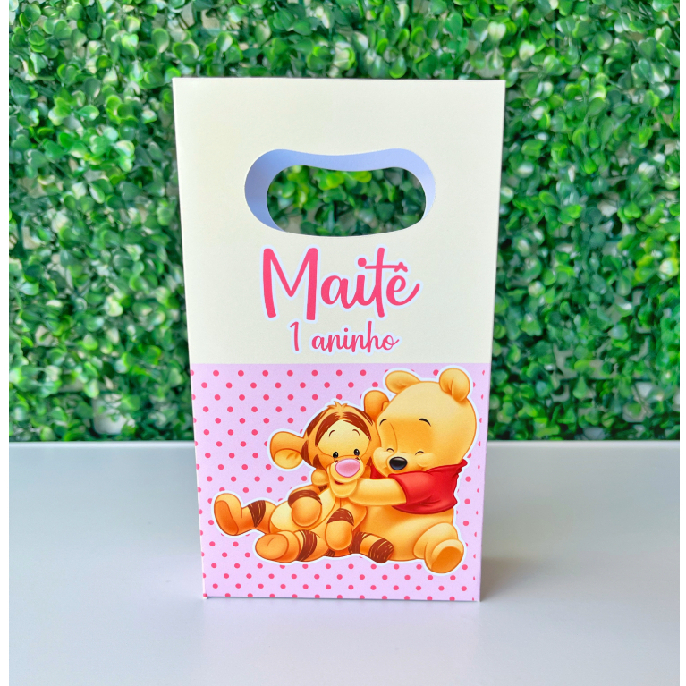 Sacolinha personalizada Ursinho Pooh Baby Menina/ Mimos de Aniversário Lembrancinhas (PEGUE E MONTE)